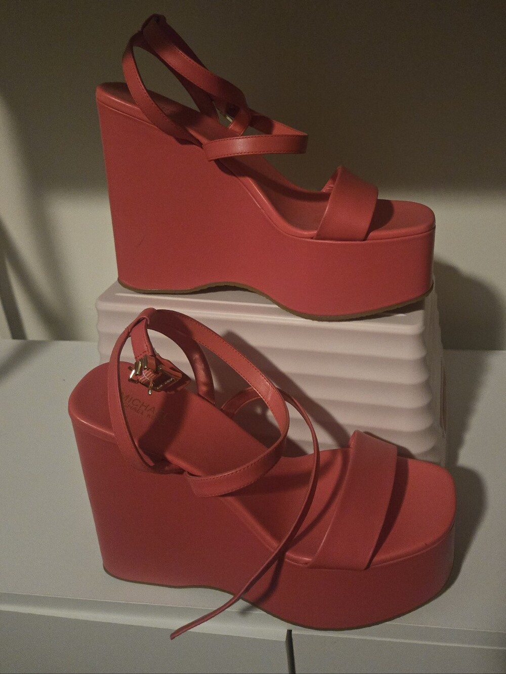 Michael KORS Coral-Red Block Wedge Sandal